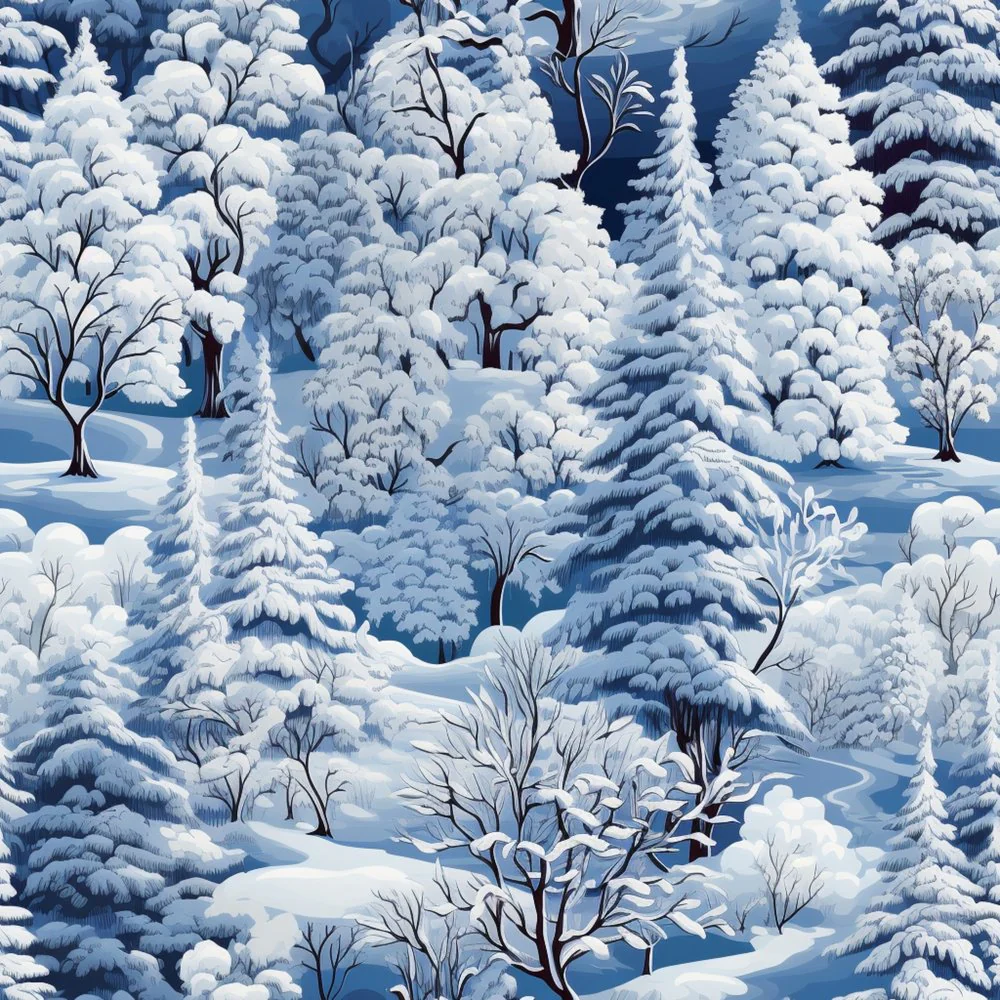 Snowy Winter Forest Pattern #5 Fabric