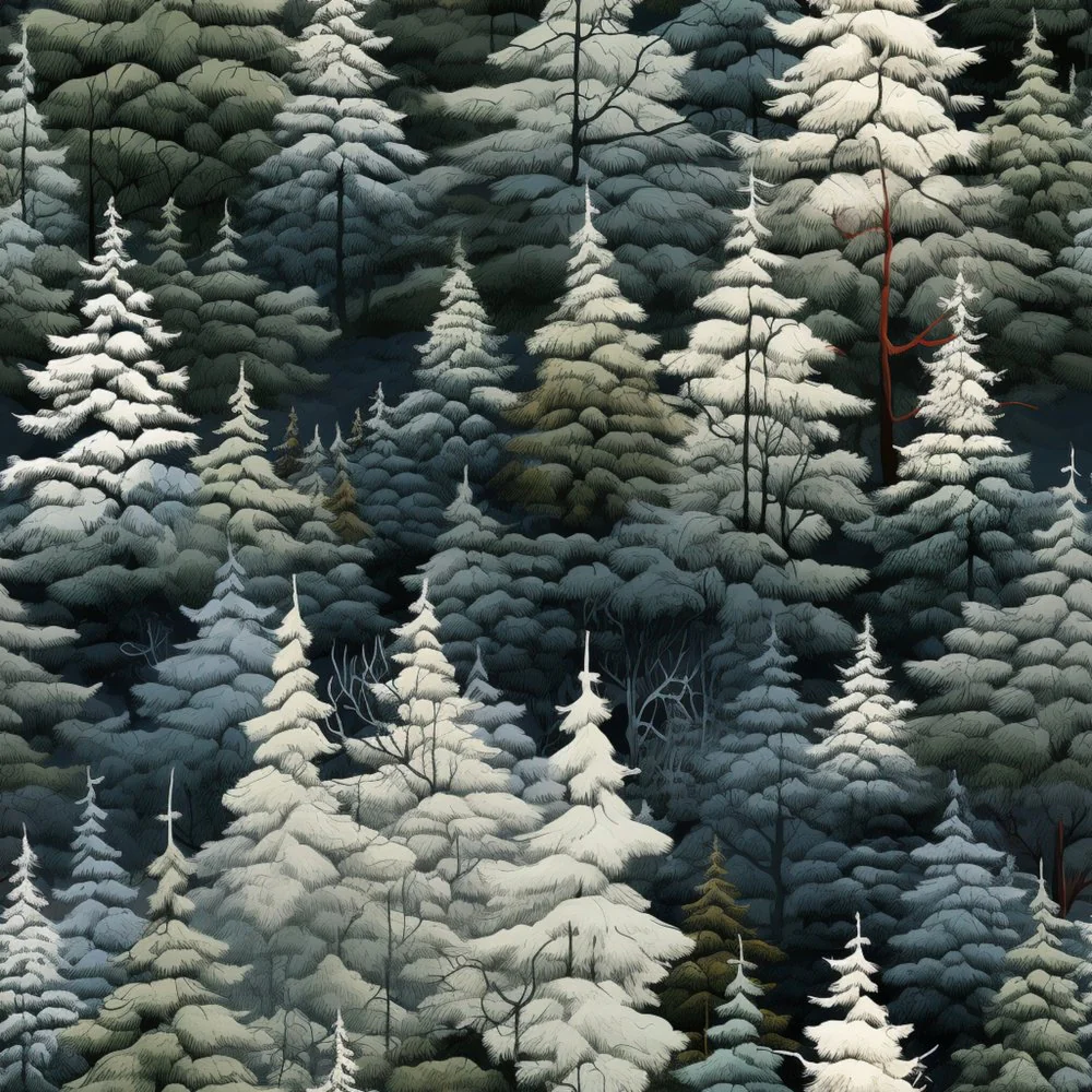 Snowy Winter Forest Pattern #7 Fabric