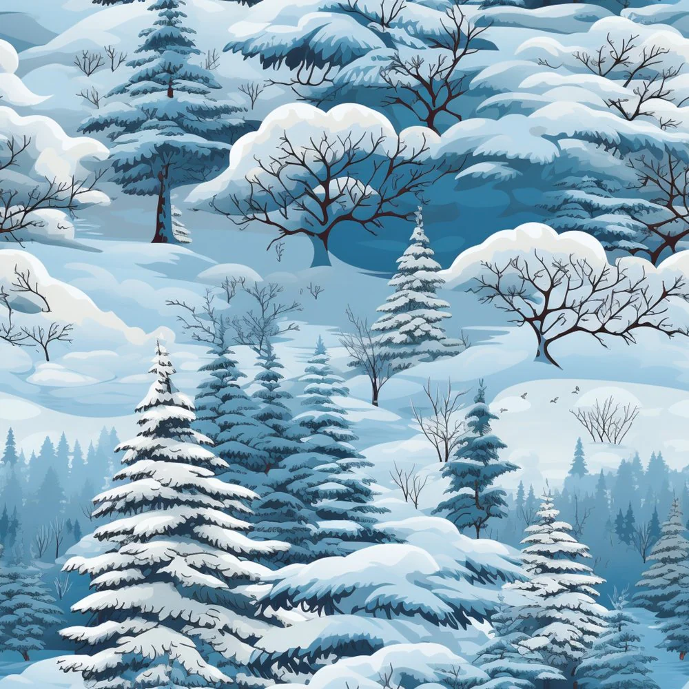 Snowy Winter Forest Pattern #8 Fabric