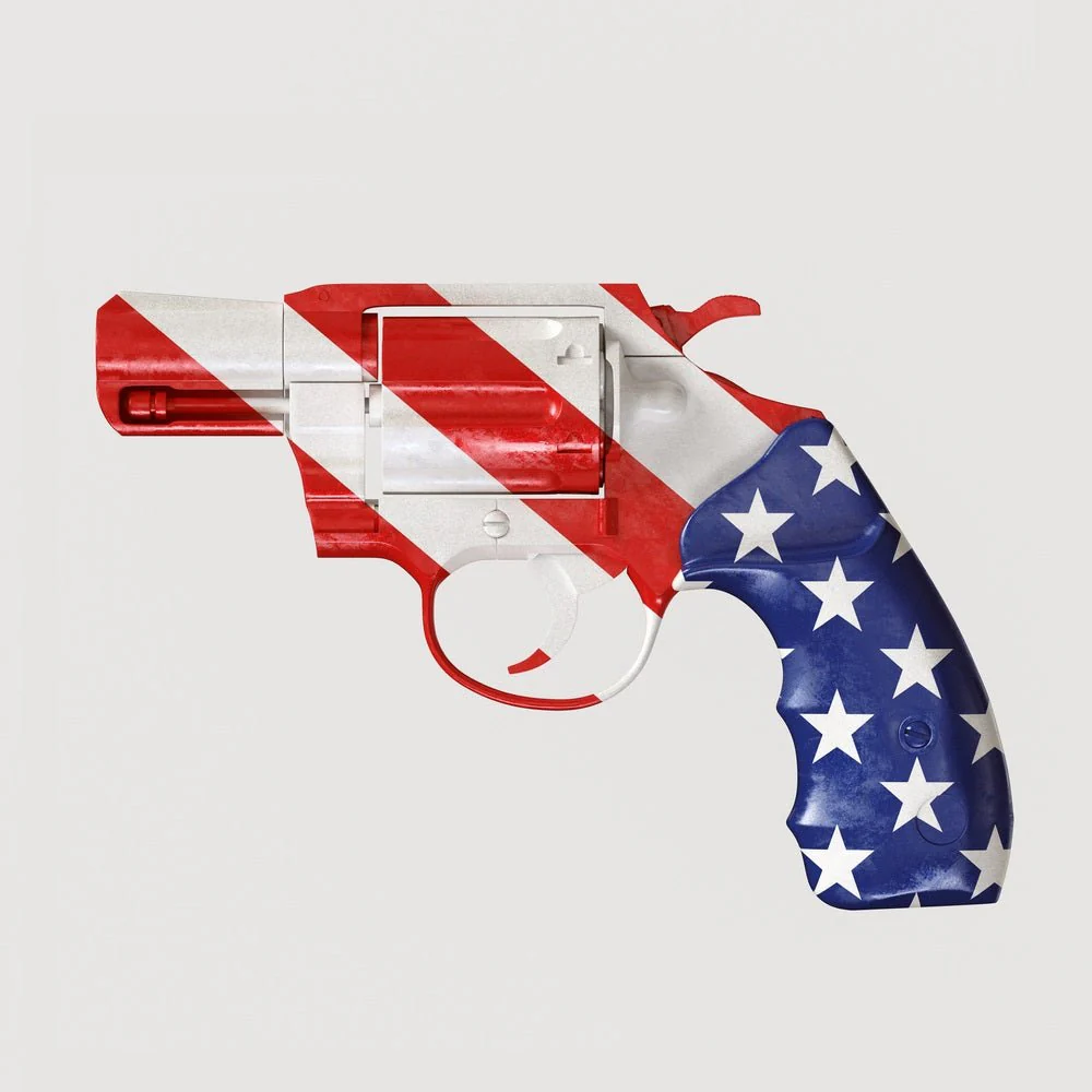 Snub Nosed Revolver with USA Flag Fabric Panel
