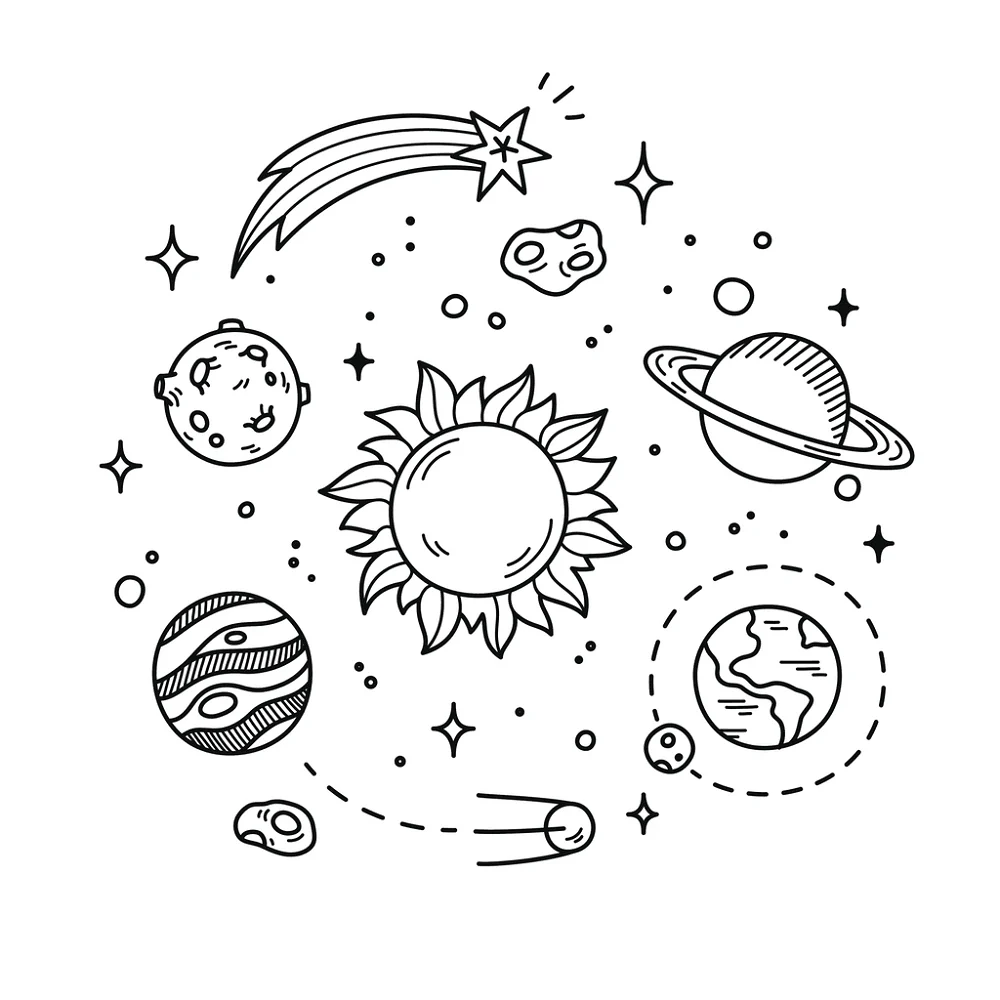Solar System Doodle Fabric Panel - White