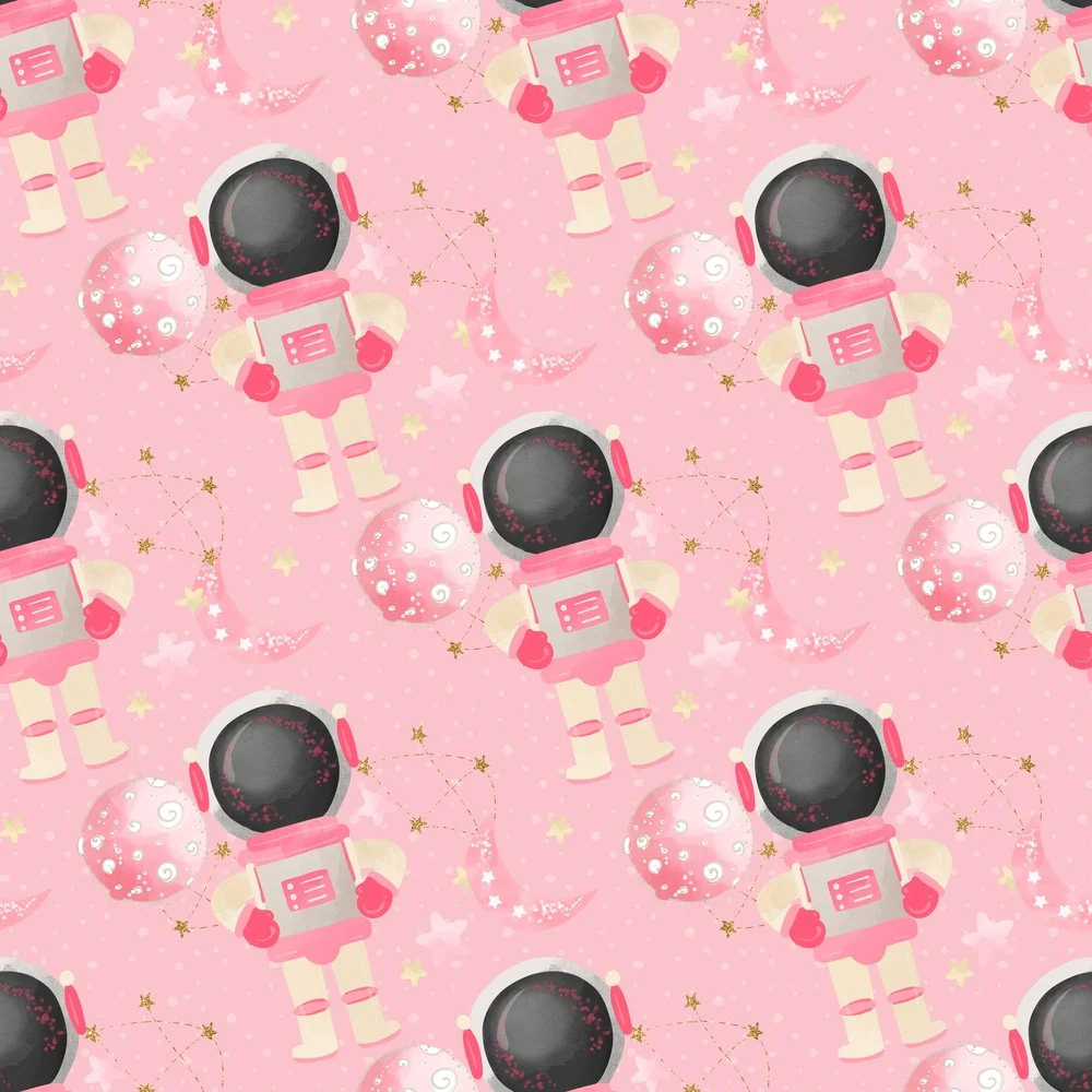Space Girls Astronauts Fabric - Pink