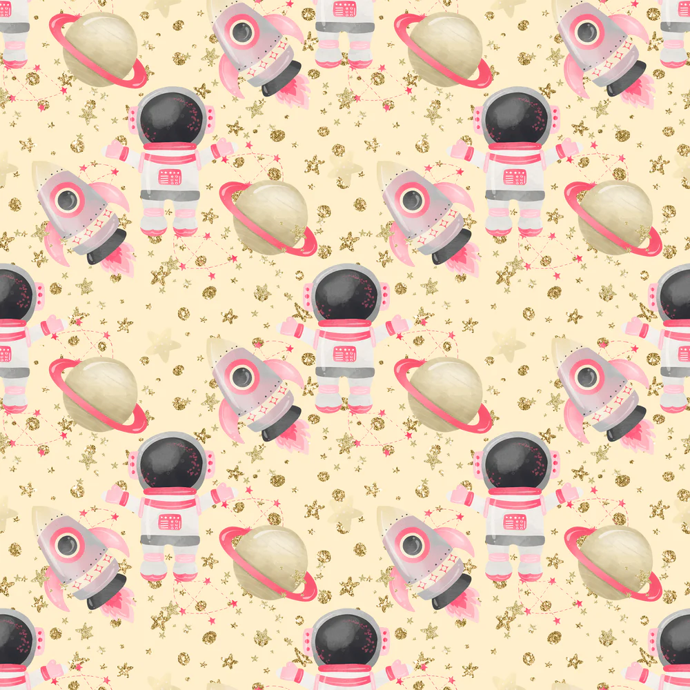 Space Girls Astronauts Fabric - Yellow