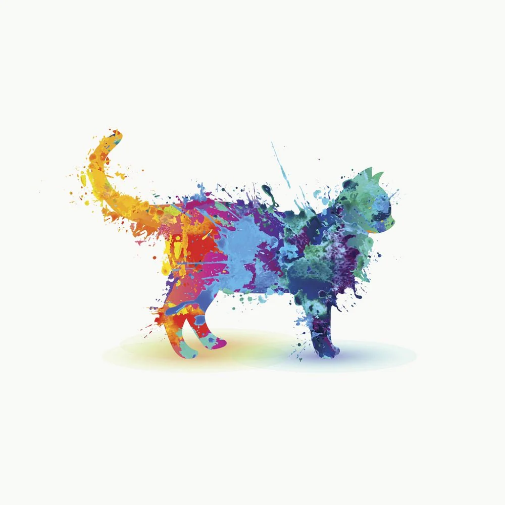 Splash Paint Cat Silhouette Fabric Panel - Multi