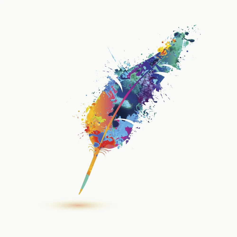 Splash Paint Feather Pen Silhouette Fabric Panel - Multi