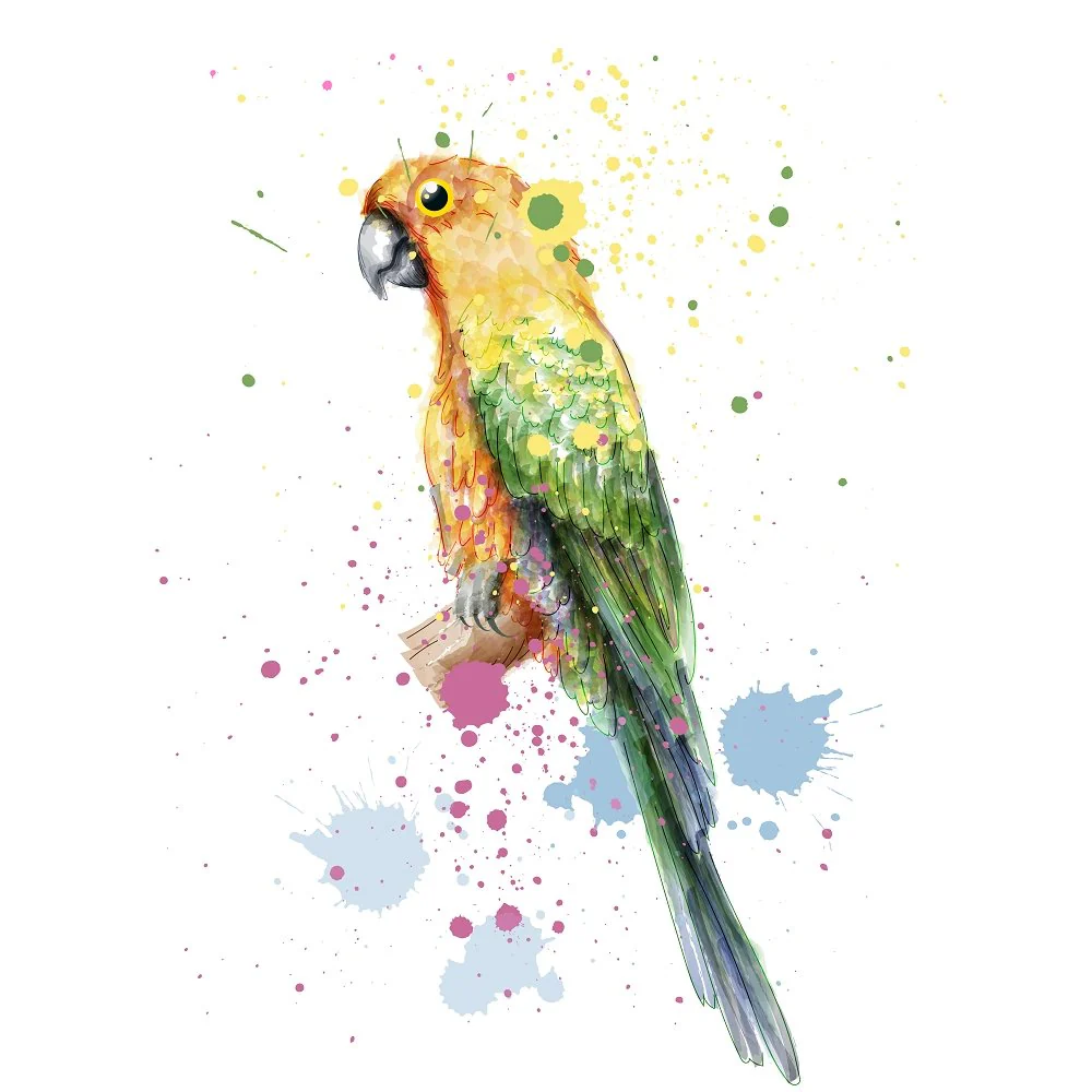 Splash Paint Parrot Fabric Panel - Multi