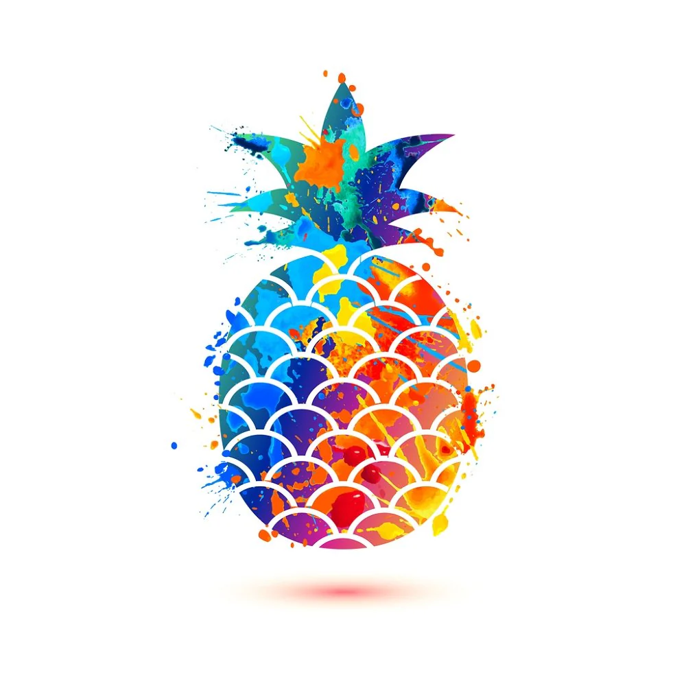 Splash Paint Pineapple Icon Fabric Panel - Multi