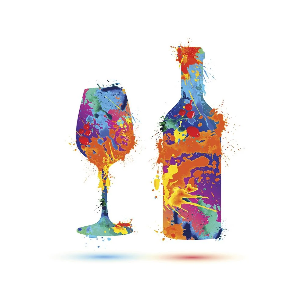 Splash Paint Wine Glass And Bottle Fabric Panel - Multi