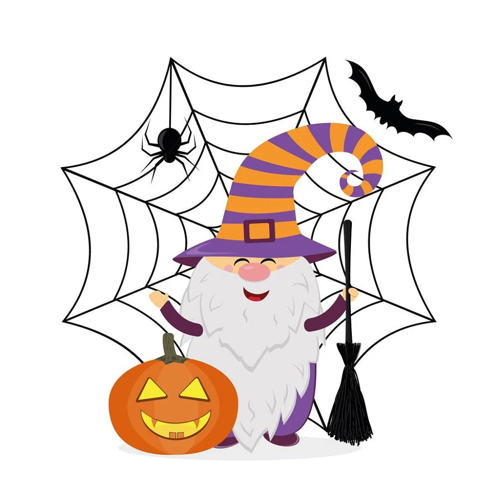Spooky Halloween Gnome Fabric Panel - White