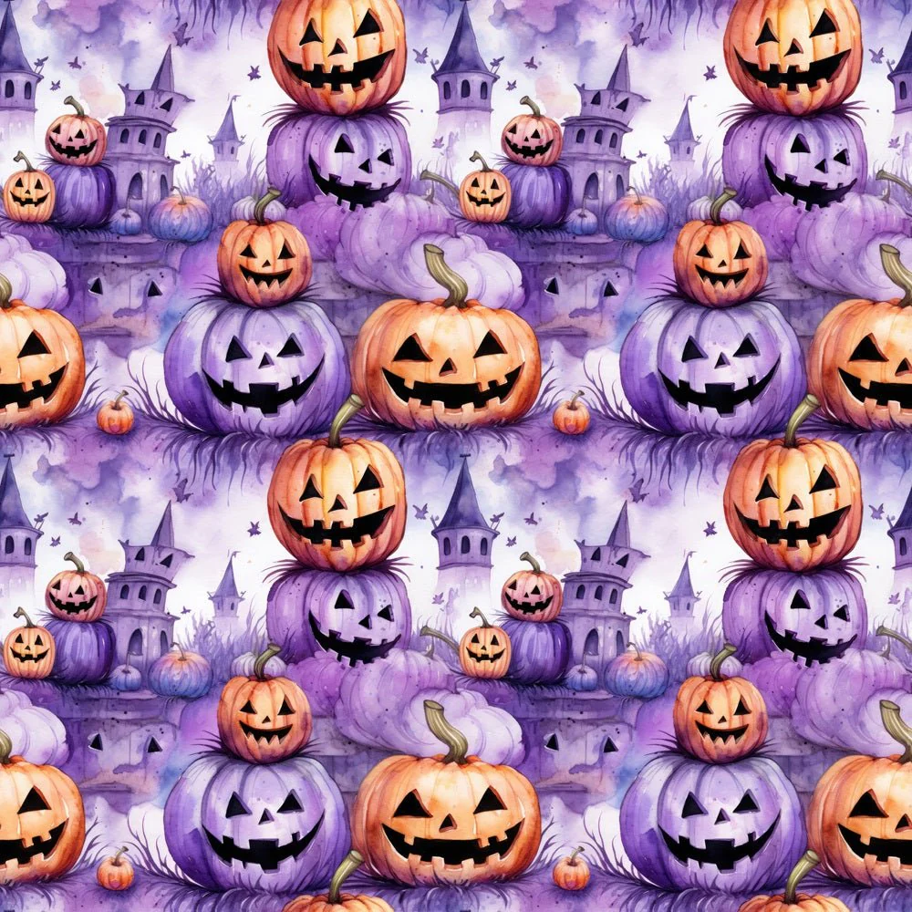 Spooky Purple & Orange Pumpkin Fabric