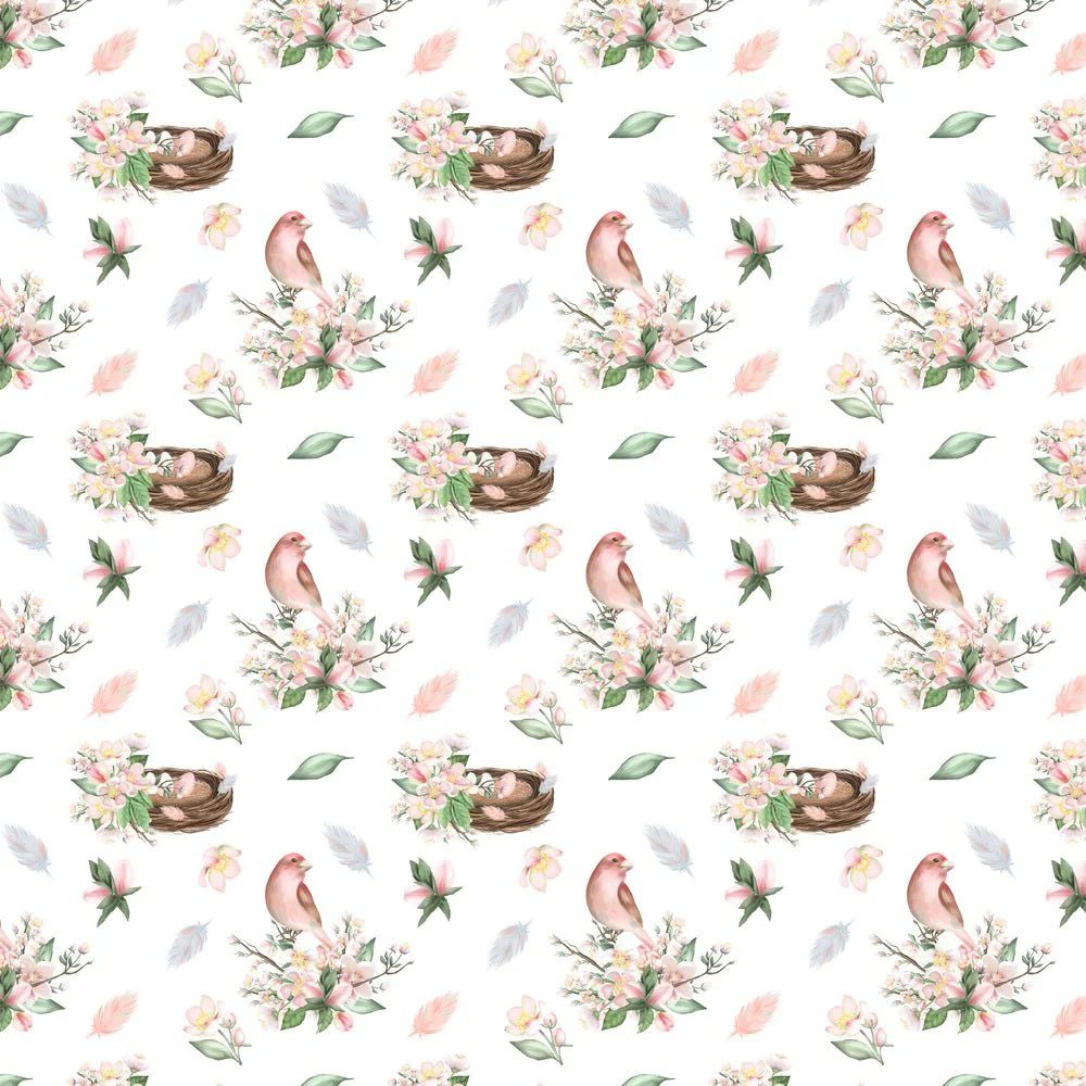 Spring Birds and Nests Fabric