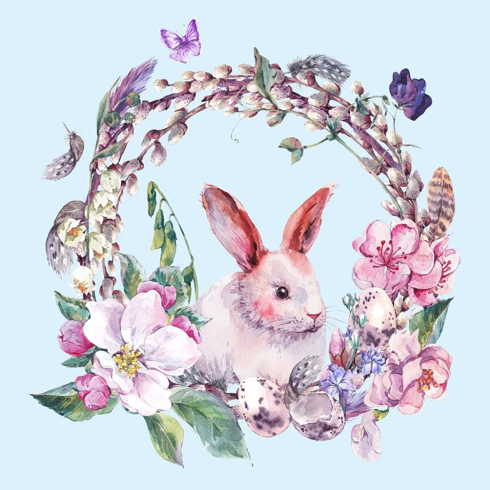 Spring Easter Bunny Wreath Fabric Panel