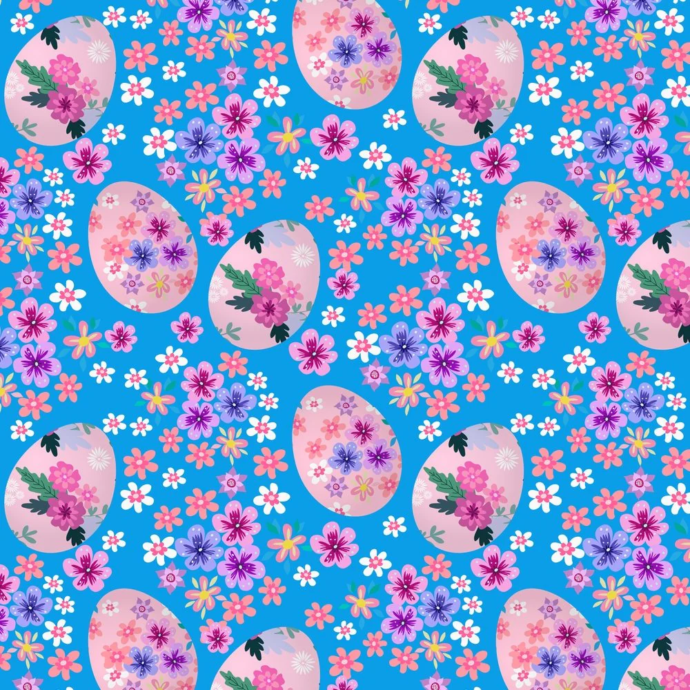 Spring Easter Eggs & Flowers Fabric