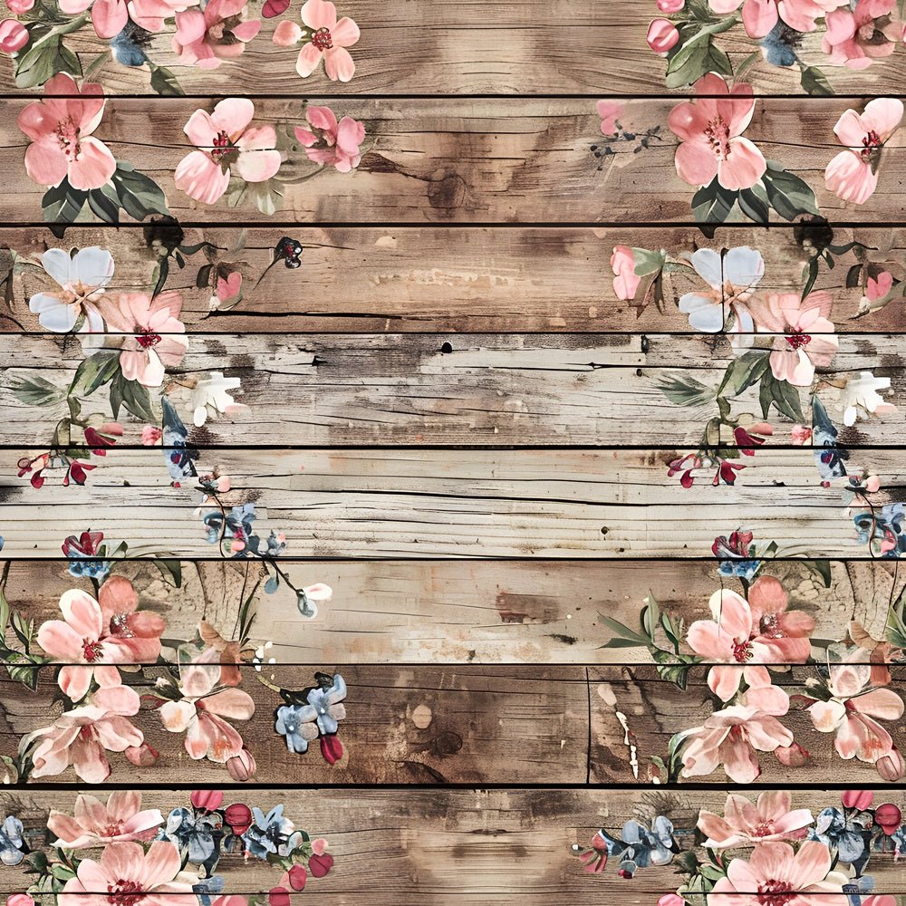 Spring Floral on Wood Planks Pattern #10 Fabric