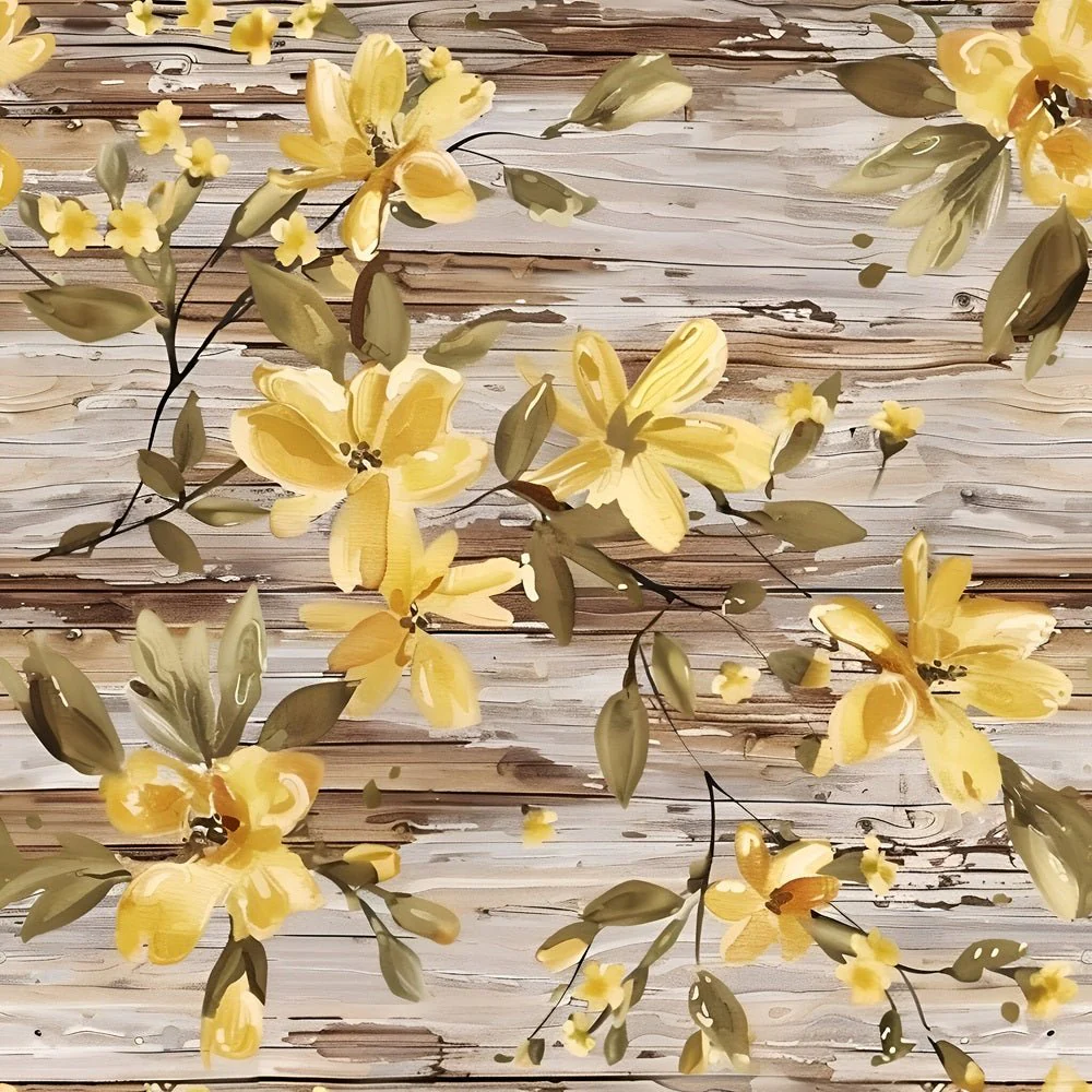 Spring Floral on Wood Planks Pattern #11 Fabric