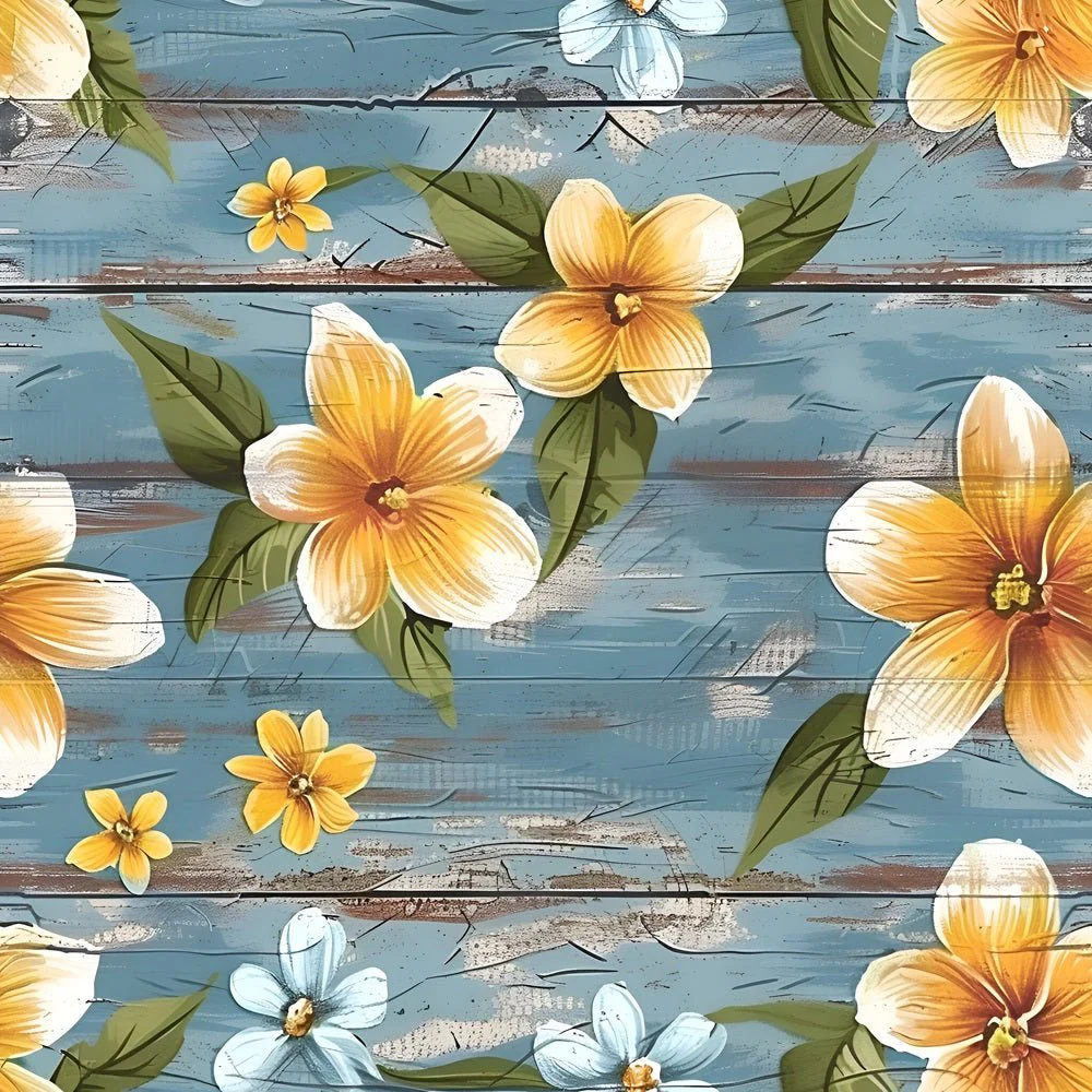 Spring Floral on Wood Planks Pattern #12 Fabric