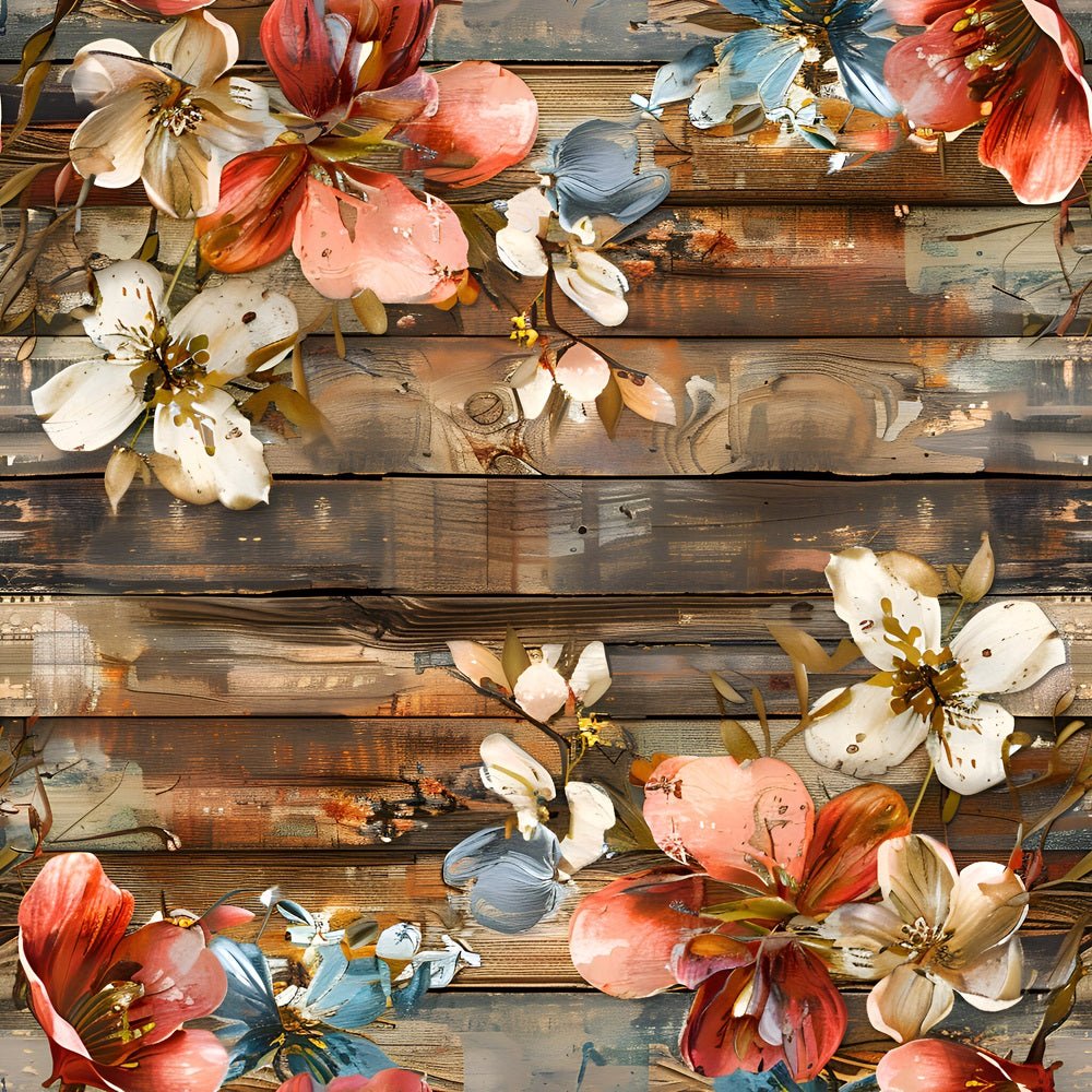 Spring Floral on Wood Planks Pattern #4 Fabric