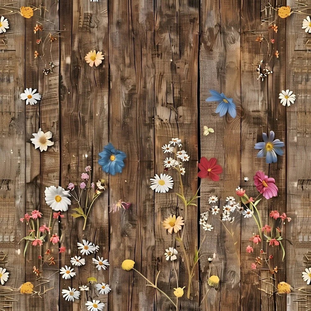 Spring Floral on Wood Planks Pattern #6 Fabric