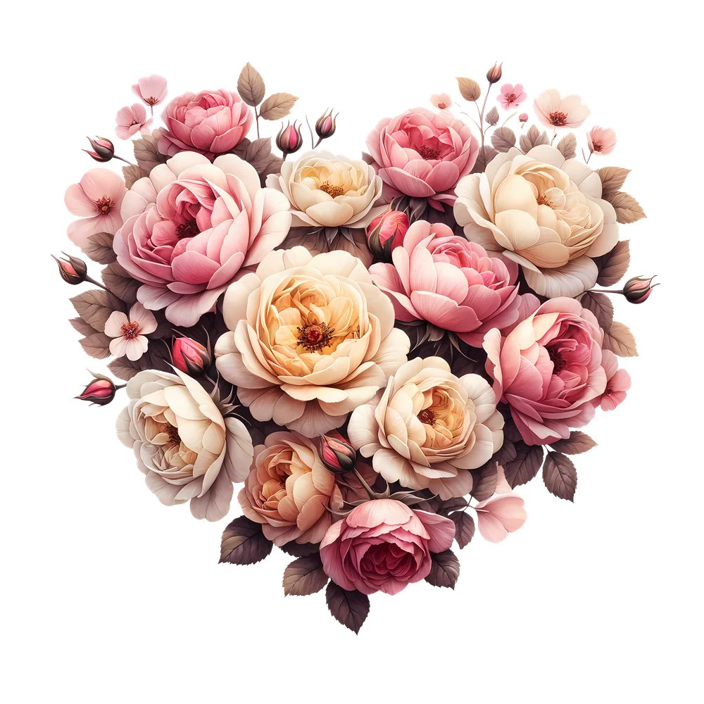 Spring Heart Flowers #13 Fabric Panel