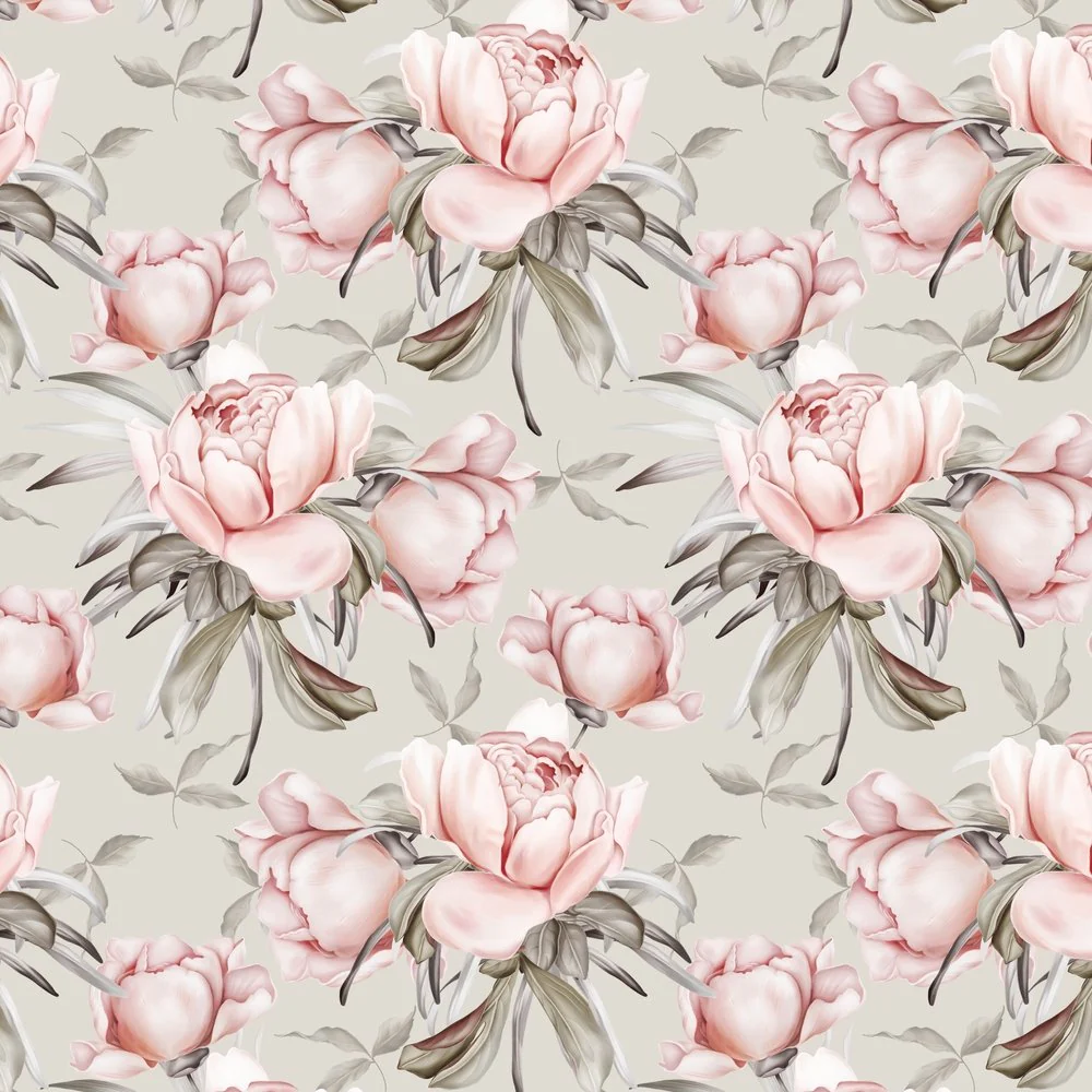 Spring Peonies Bouquets Fabric - Green