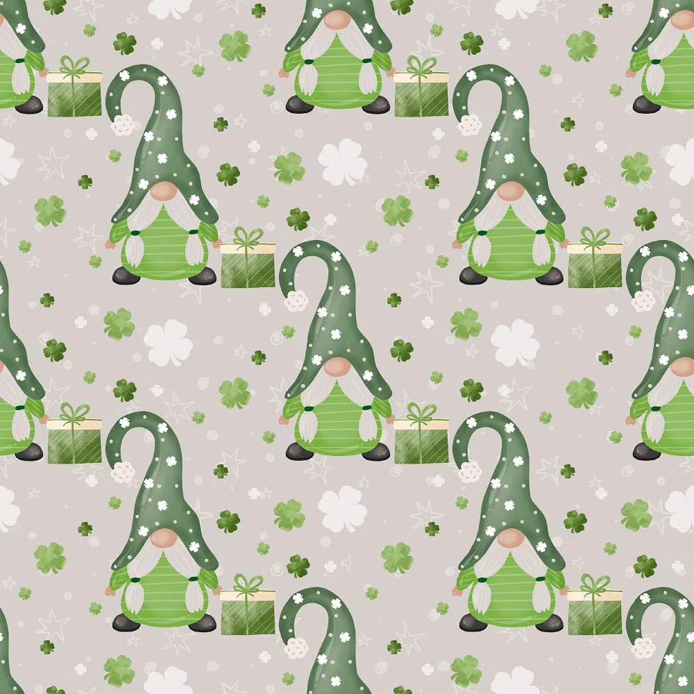 St Patrick's Day Gnomes Fabric - Gray