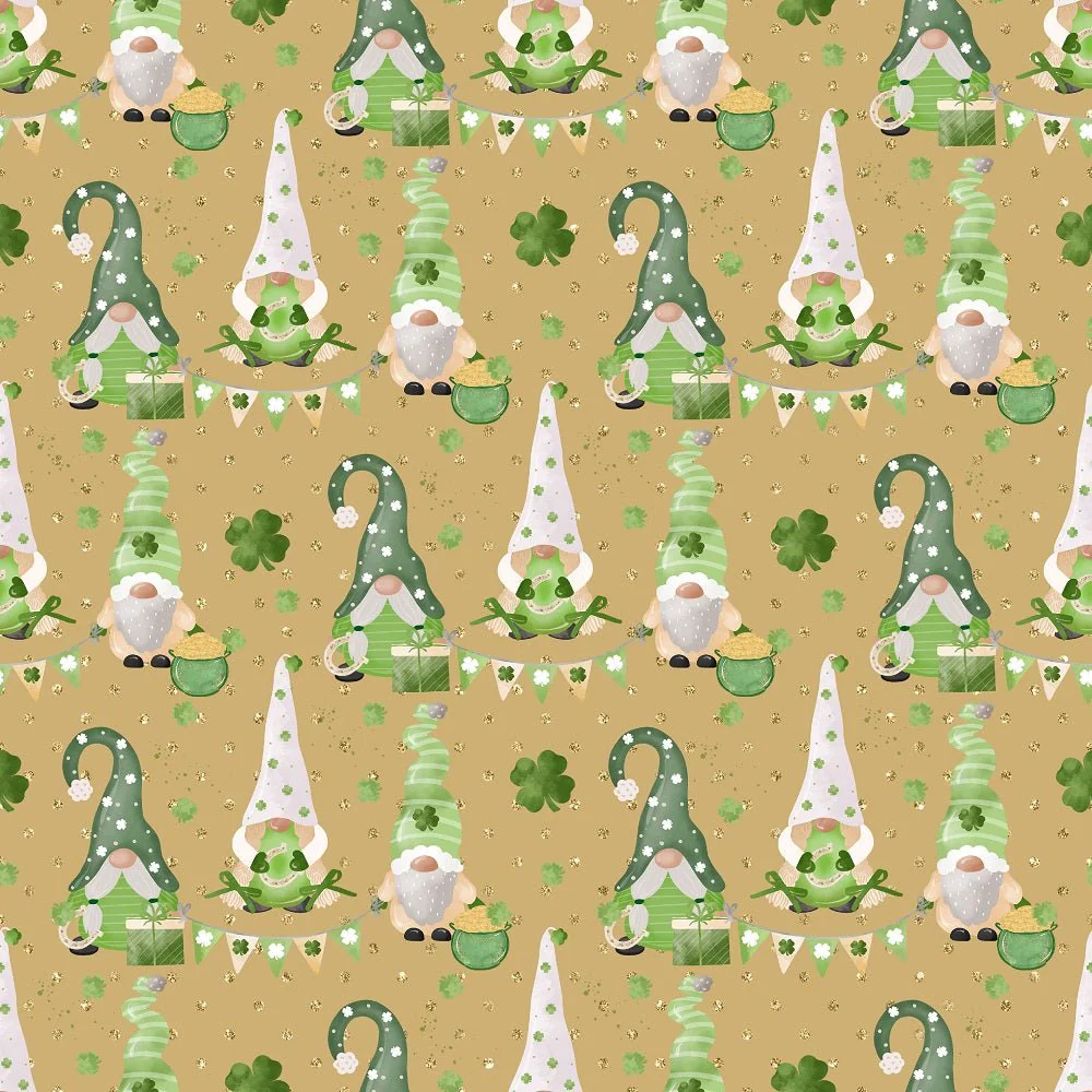 St Patrick's Day Gnomes Fabric - Tan