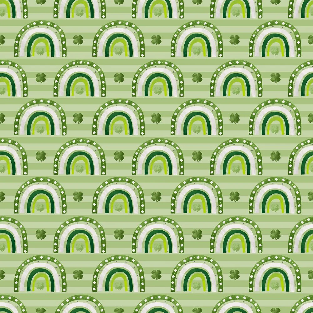 St Patrick's Day Gnomes Rainbows Fabric - Green