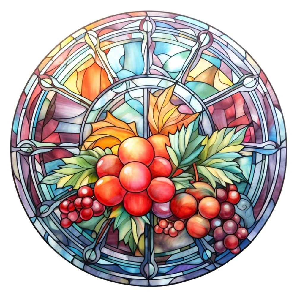 Stained Glass Berries Fabric Panel