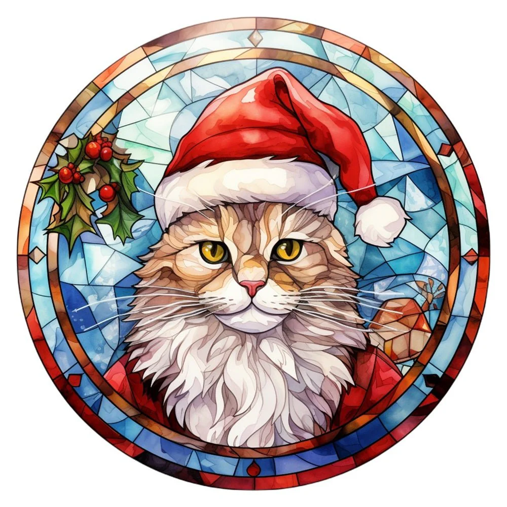 Stained Glass Cat #4 Fabric Panel