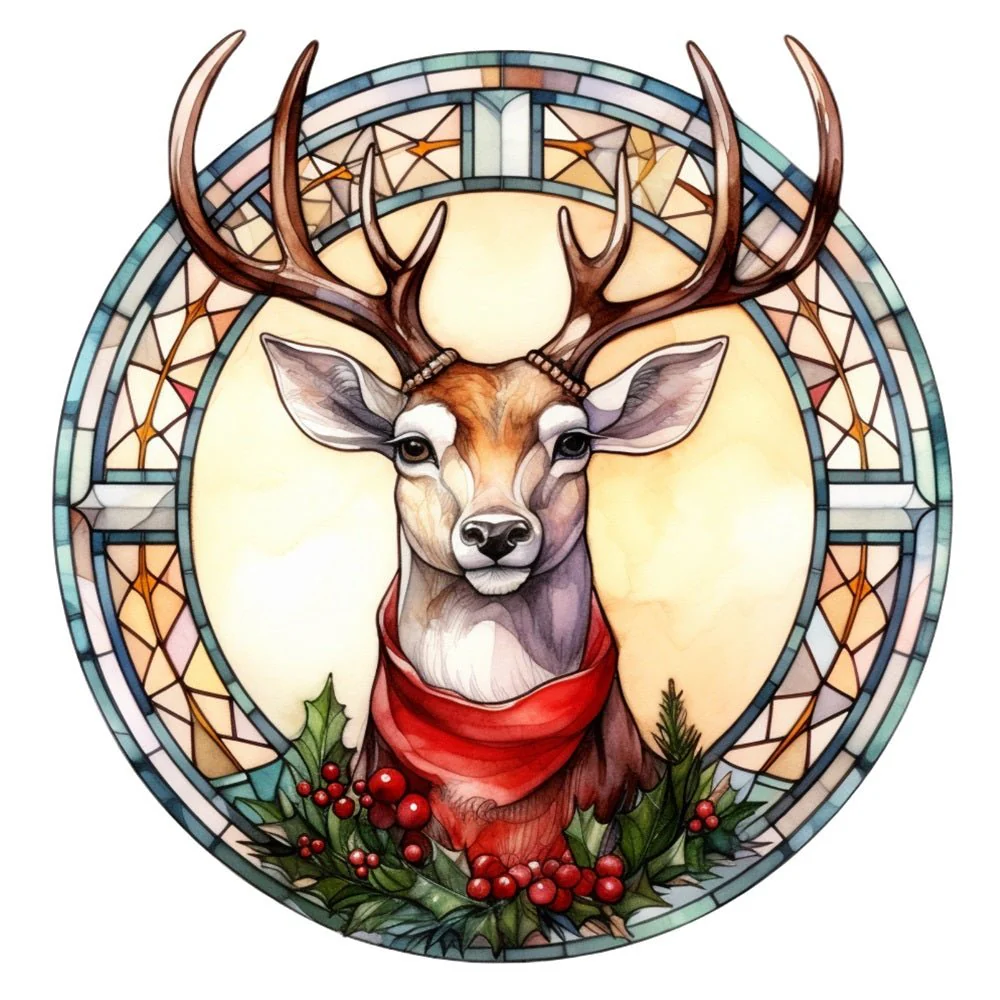 Stained Glass Deer #2 Fabric Panel