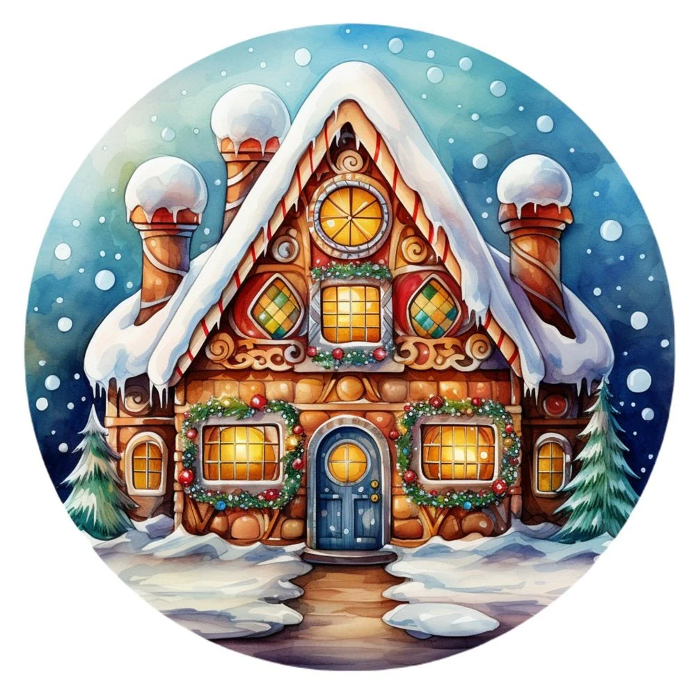 Stained Glass Gingerbread House #1 Fabric Panel