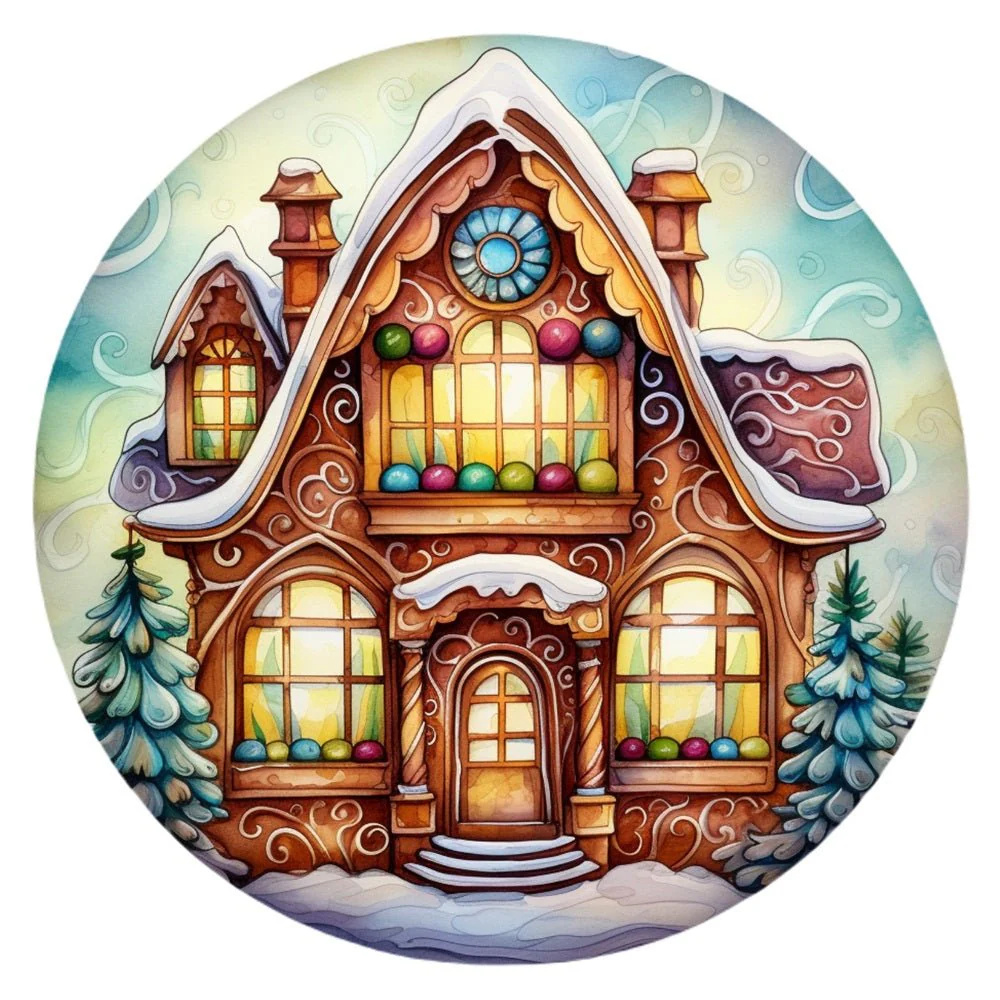 Stained Glass Gingerbread House #2 Fabric Panel