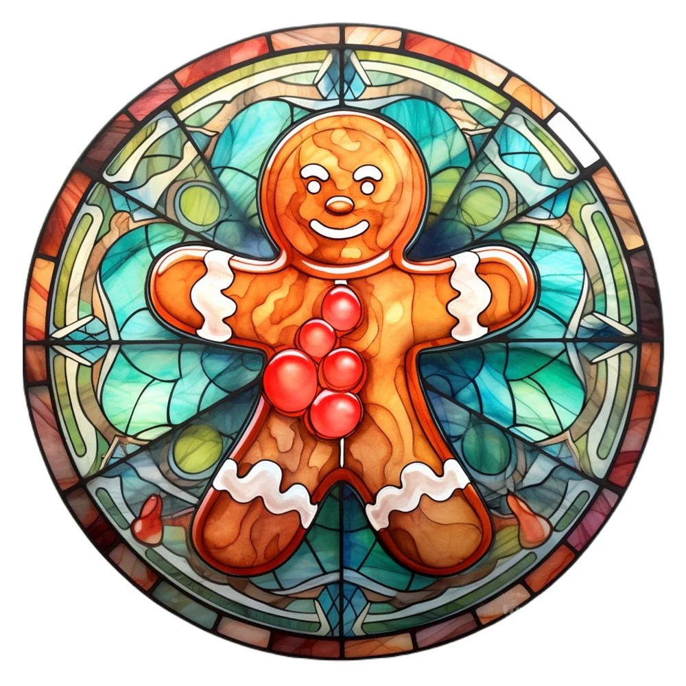 Stained Glass Gingerbread Man #2 Fabric Panel