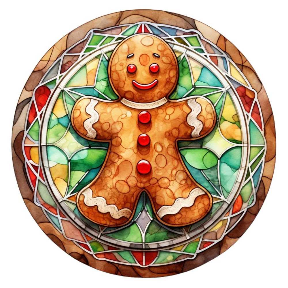 Stained Glass Gingerbread Man #3 Fabric Panel
