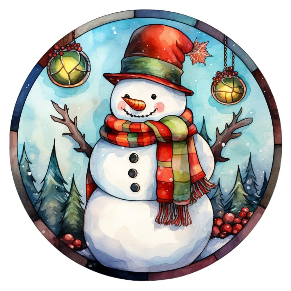 Stained Glass Snowman #3 Fabric Panel