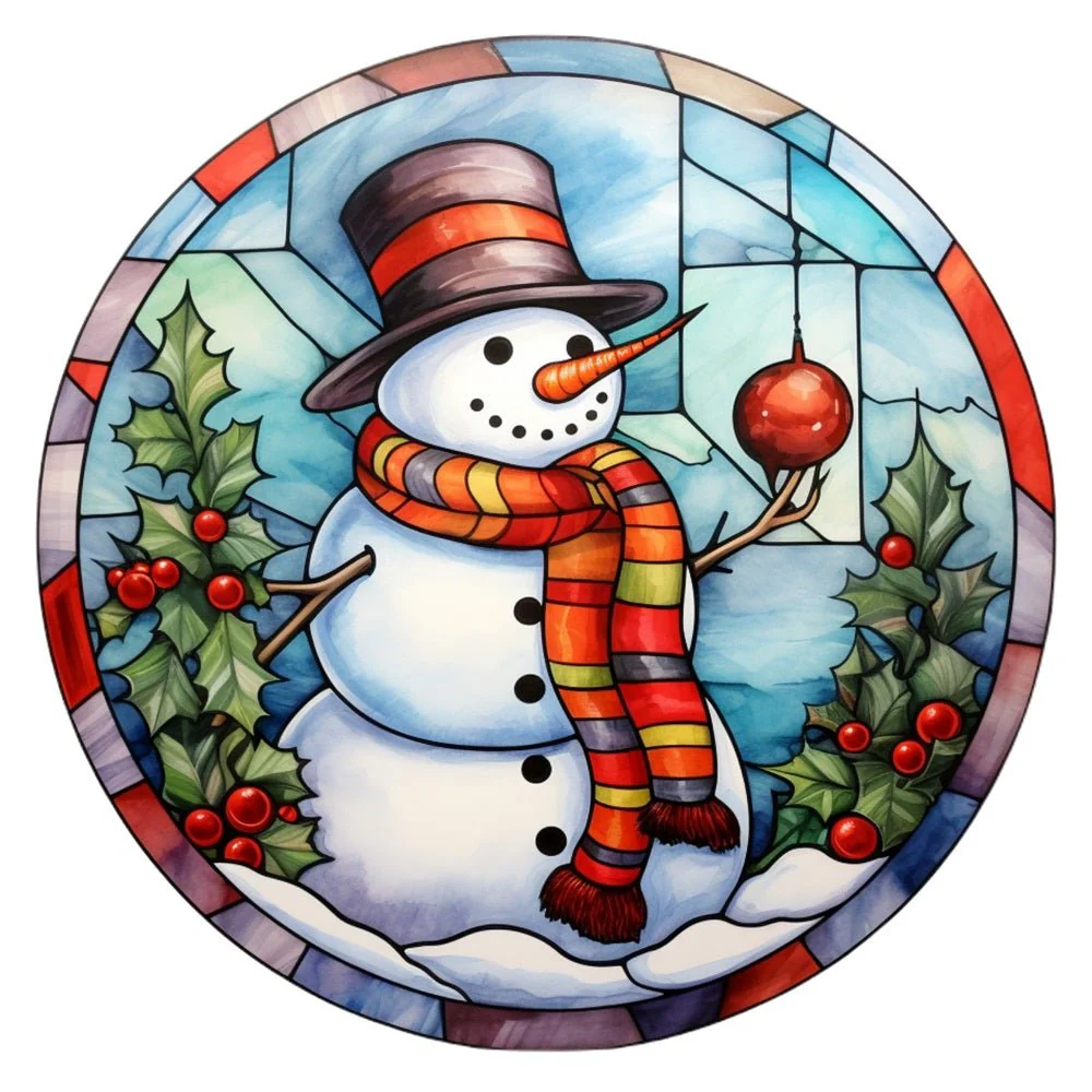 Stained Glass Snowman #6 Fabric Panel