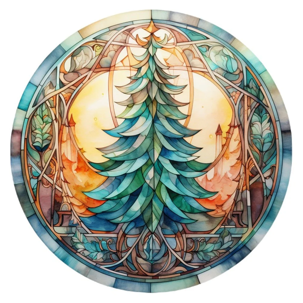 Stained Glass Tree Fabric Panel