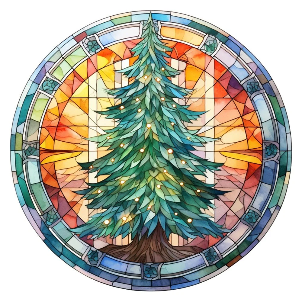 Stained Glass Tree with Lights Fabric Panel