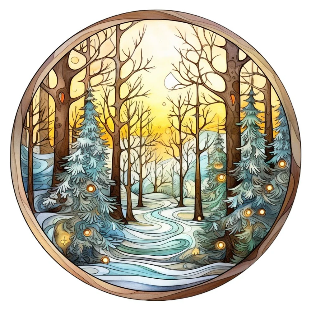 Stained Glass Wood Scene #2 Fabric Panel