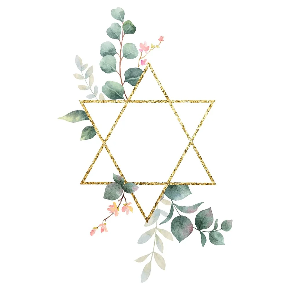 Star Of David & Eucalyptus Leaves Fabric Panel