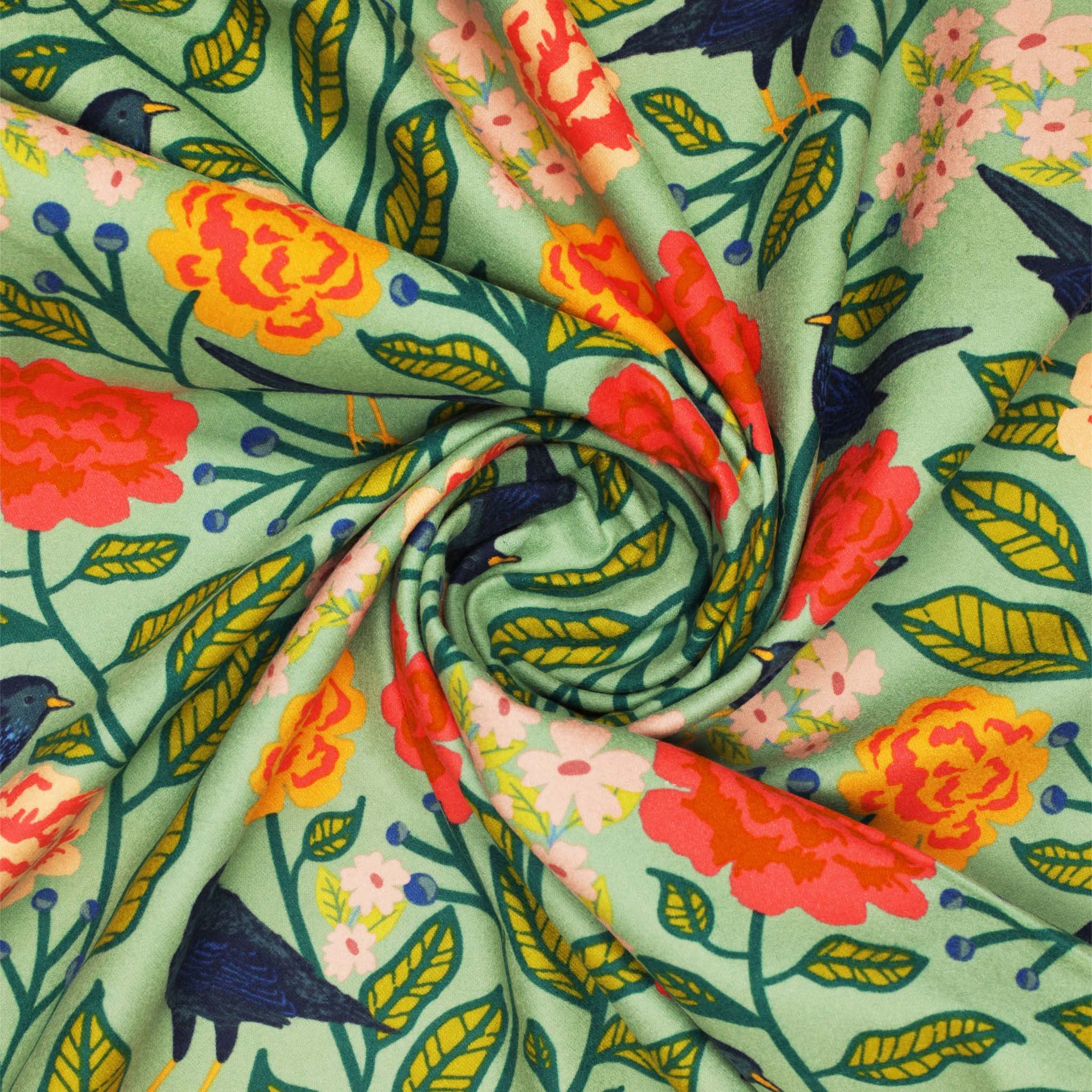 Starling Fabric Collection - Blackbird Aviary in Flannel - Image 2