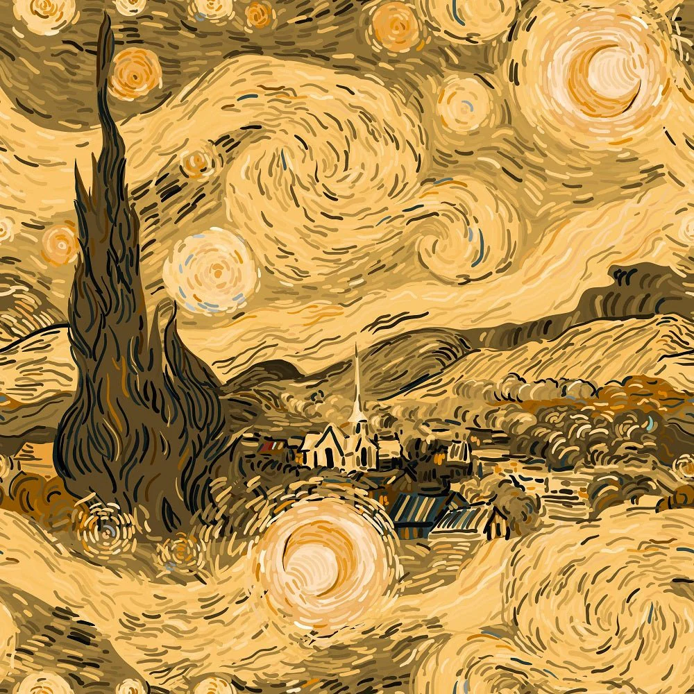 Starry Night Fabric - Ochre
