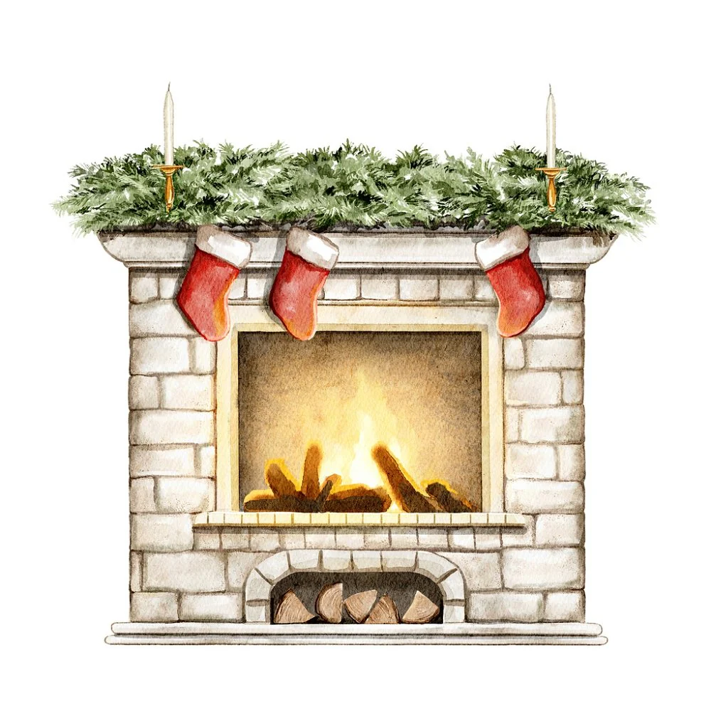 Stocking By The Fireplace Fabric Panel