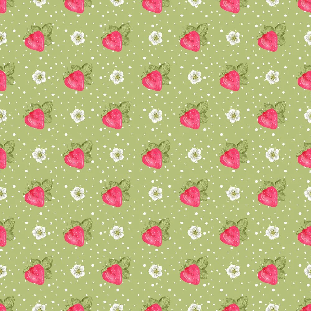 Strawberries on Dots Fabric - Green