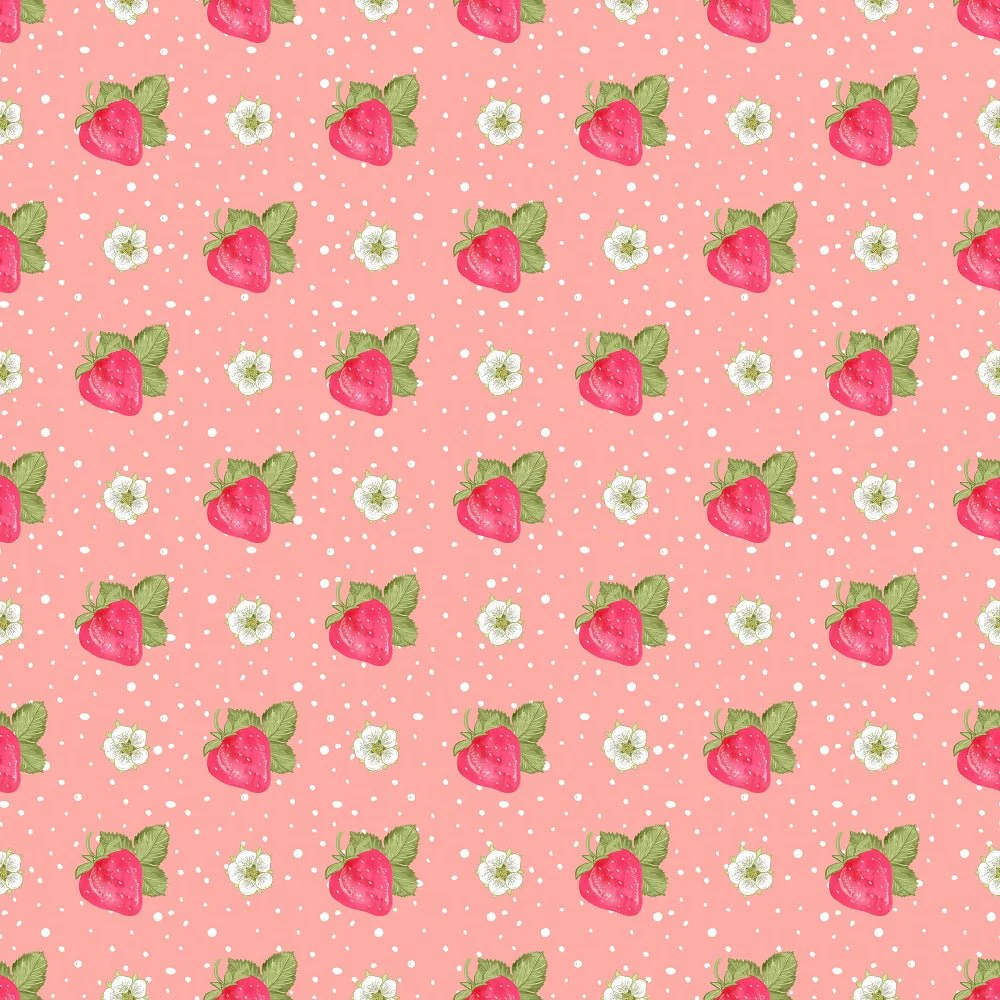 Strawberries on Dots Fabric - Pink