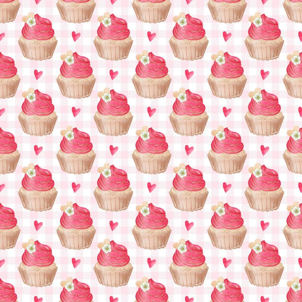 Strawberry Cupcakes on Plaid Fabric - White