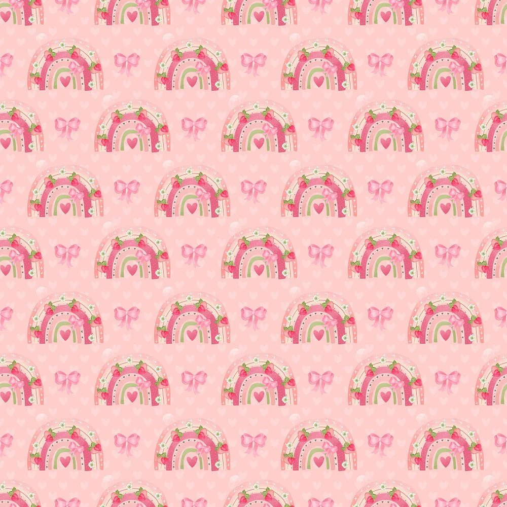 Strawberry Rainbows on Hearts Fabric - Pink