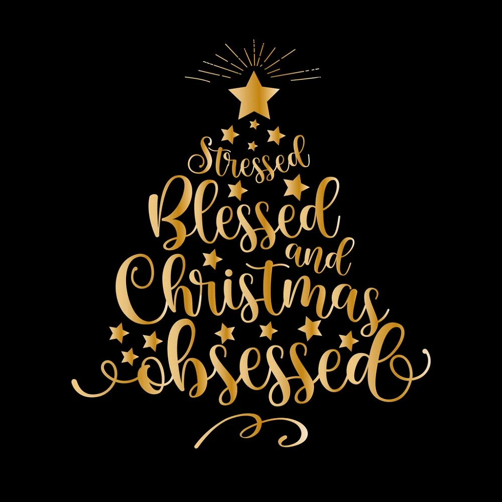 Stressed Blessed & Christmas Obsessed Fabric Panel - Black