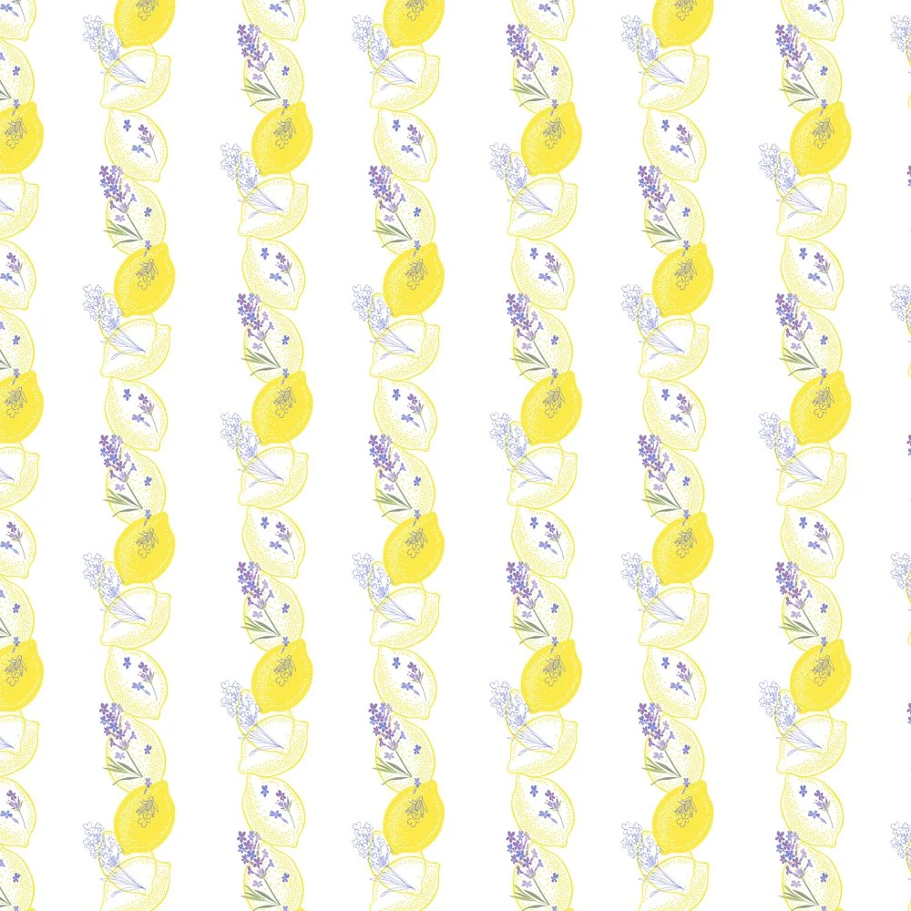 Striped Lemon & Lavender Stalks Fabric