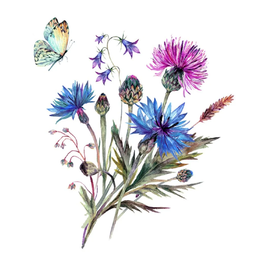 Summer Bouquet of Wildflowers Fabric Panel - White